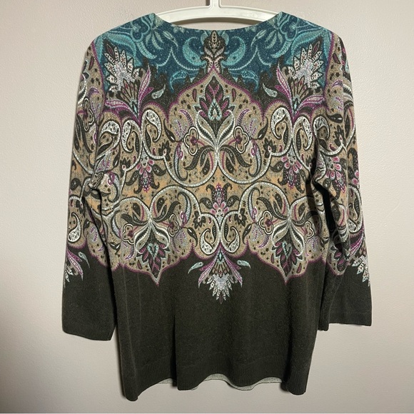 Talbots Audrey Pure Cashmere Sweater Paisley 3/4 Length Sleeves - Picture 7 of 11
